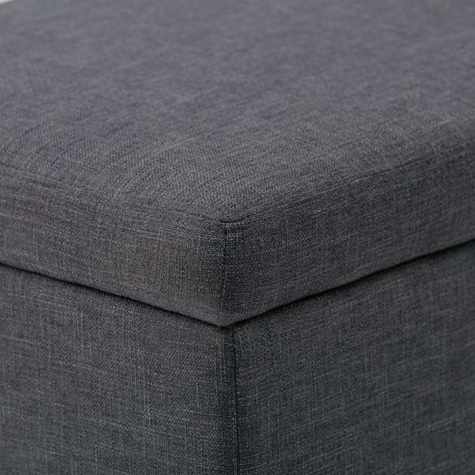 SIMPLIHOME Avalon Storage Ottoman Bench - 48" Wide x 16" High Upholstered Linen Look Fabric Rectangular Lift-Top Ottoman in Slate Grey, Contemporary Bench for Living Room with High-Density Foam