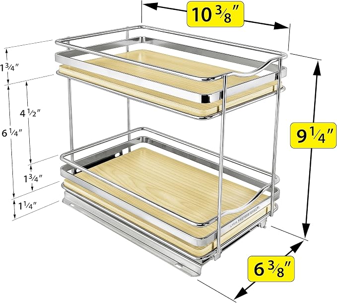 LYNK PROFESSIONAL® Élite™ Pull Out Spice Organization for Cabinets - 6-3/8 inch Wide – Spice Rack for Inside Cabinets – Wood/Chrome - Sliding Spice Rack Organizer for cabinet – Spice Rack - 2 Tier