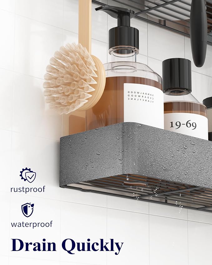 Kitsure Shower Caddy Adhesive, Shower Organizer, XX-Large, Dark Grey | 2 Pack Shower Shelf for Inside Shower, 100% Rustproof Metal Shelves, No-Drill Bathroom Organizers and Storage