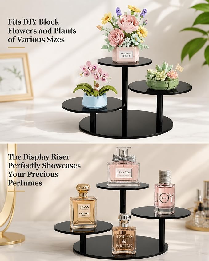 3-Tier Acrylic Display Stand for Botanical Collection Sets, Thickened Showcase Figures Display Holder for Collectibles Dessert Buffet Riser Christmas Tabletop Plant Perfume Watch, Desk Organizer