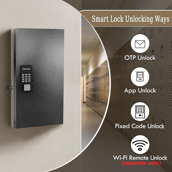 48 Key Lock Box Smart Key Organier Cabinet with Keypad & App for Office | Wall Mounted Lockbox use App, Custom & One Time Password, WiFi (Need W100 Bridge) Unlock for School, Office, Fleet, Hotel