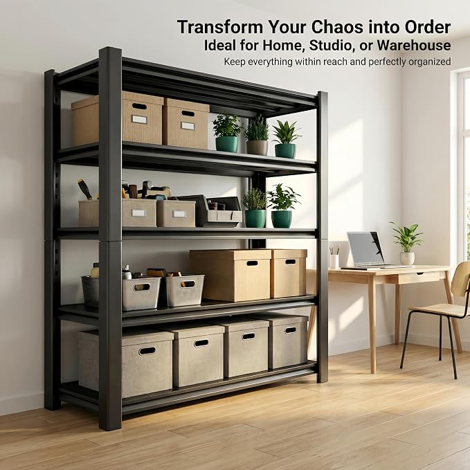 2750 LBS Storage Shelves,Garage Shelves,5-Tier Adjustable Shelving Units and storagefor Garage, Basement, Warehouse, Pantry 36" W x 16" D x 72" H,Black