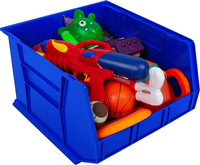 Akro-Mils 30270 AkroBins Plastic Storage Bins, 18"x16"x11", Blue, 3-Pack | Space-Saving Stackable Bins for Garage, Pantry, Craft Organization
