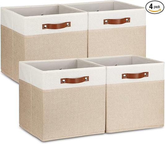 Temary Cube Storage Bins 13 Inch Fabric Storage Cubes Storage Baskets for Shelves Closet Baskets for Cube Storage with Leather Handles, Cloth Organizer Bins for Home