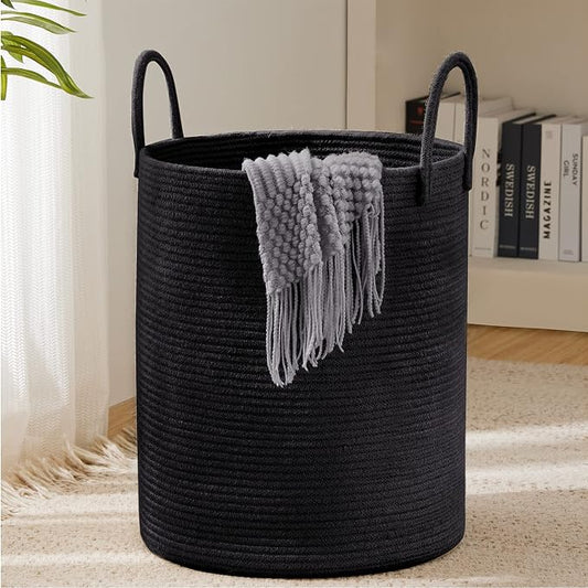 YOUDENOVA Woven Rope Laundry Hamper Basket, 58L Blanket Basket for Nursery | Large Woven Laundry Hamper with Sturdy Handles, Collapsible Home Decor Laundry Basket for Laundry, Clothes, Toys in Bedroom