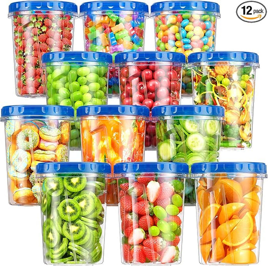 BiuLeon [12 Pack-34oz Freezer Storage Containers, Plastic Soup Containers with Lids, BPA Free Food Storage Containers with Twist Top Lids, Reusable Meal Prep Containers