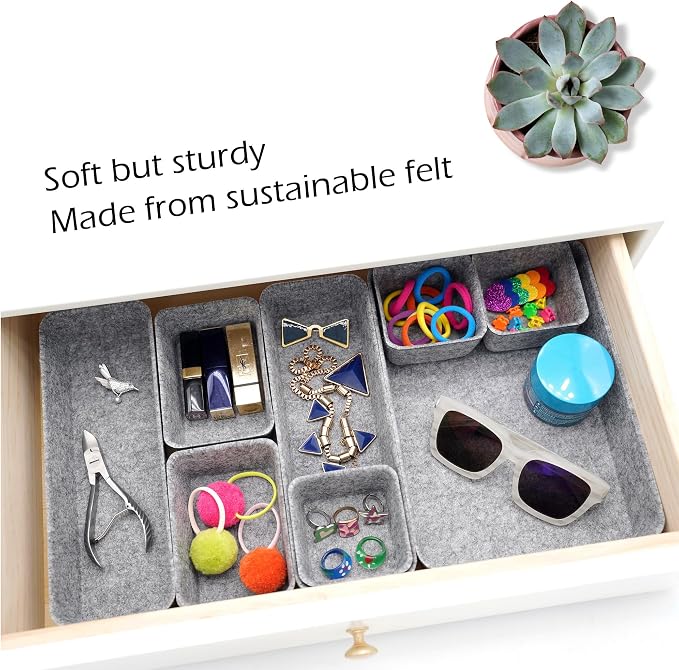 Welaxy Desk Drawer organizers tray Felt storage bins aesthetics room décor for home office dorm closet decluttering minimalist lifestyle (Gray)