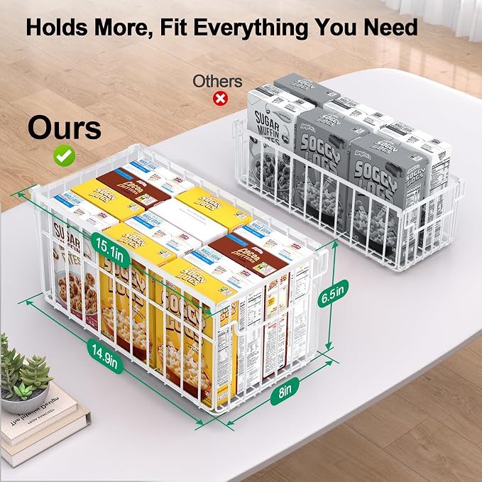 Freezer Organizer Bins, 6 Pack Stackable Deep Chest Freezer Organizer Bins, Foldable Freezer Baskets with Handles, White Freezer Storage Organizer Baskets for 7 Cu.FT Deep Freezer Sort Frozen Meats
