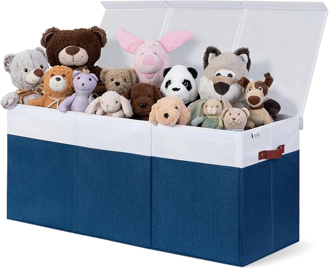 SoftOwl Extra Large Toy Storage Organizer with Lid - Sturdy, Collapsible Toy Chest Storage Box Design - Toys Bin with Dividers for Kids, Nursery, Bedroom, Playroom 37"x16"x14"
