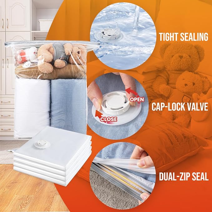 TAILI 10 Pack Vacuum Storage Bags, Jumbo Size (31×40 inch), Cream | Vacuum Seal Bags for Clothing, Extra Large Space Saver for Bulky Beddings, Comforters, Blankets, Pillows, Reusable