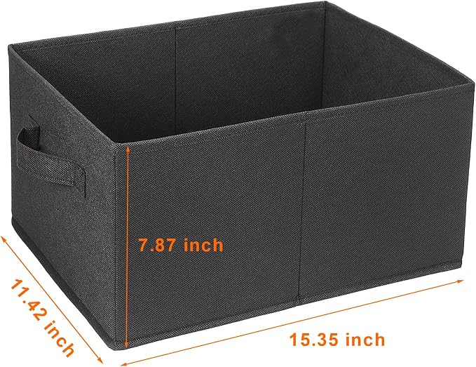 JAKAGO Fabric Storage Bins set of 4 Rectangle Storage Baskets with Handle Foldable Closet Organizer for Clothes Towel bedding Books Collapsible Clothing Container for Shelves Bedroom(Black High)