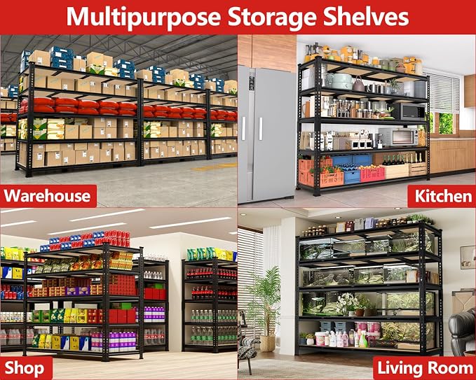 PrimeZone 60" W X 24" D X 72" H Heavy Duty Garage Storage Shelves, 3000 LBS | 5 Tier Adjustable Metal Shelf, 15 Support Beams, Solid Steel Frame, Freestanding, Storage for Basement, Warehouse, 3 Pack