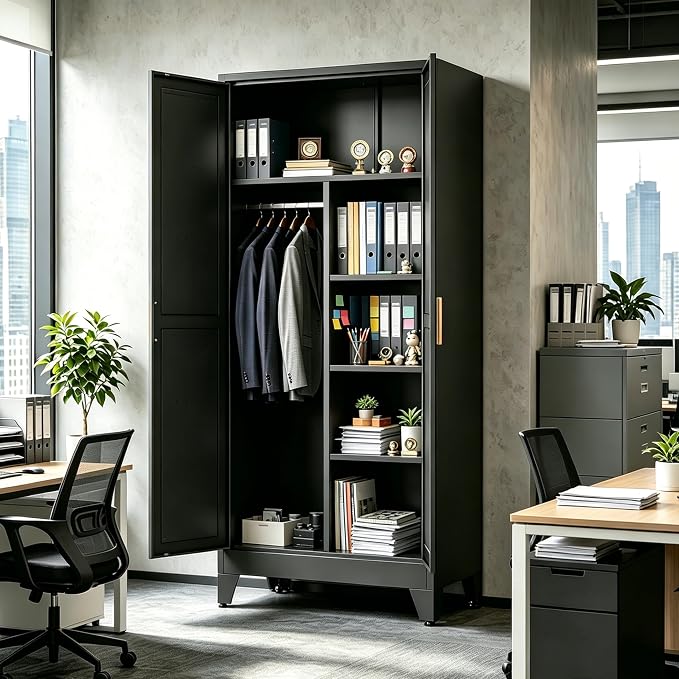 71" H Tall Pantry Cabinet with Doors,Kitchen Pantry Cabinet,Black Metal Storage Cabinets,Garage Storage Cabinet,Food Storage Cabinet with Doors and Shelves