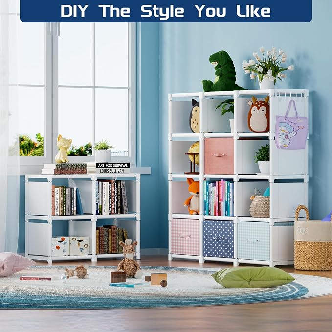 Mavivegue Book Shelf, 20 Cube Storage Organizer, DIY Bookcase, Metal Cube Bookshelf, Tall Book case for Bedroom, Living Room, Office, Closet Storage Organizer, Black Cubicle Storage Rack-White