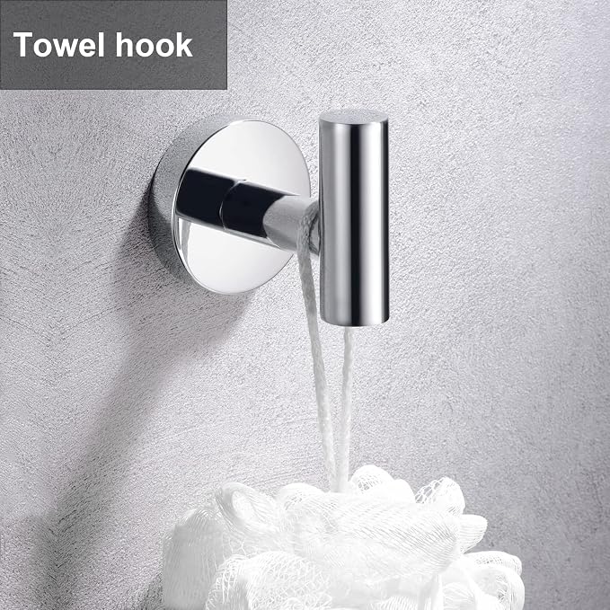 5 Pieces Polished Chrome Bathroom Hardware Accessories Set,Hand Towel Ring,16 inch Towel Bar,Toilet Paper Holder,2pcsTowel Hooks,Round SUS304 Stainless Steel Heavy Duty Wall Mount Holder,Towel Rack