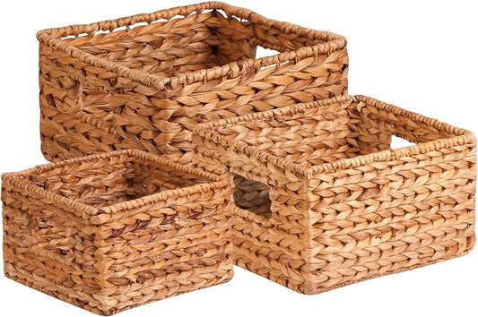 Honey-Can-Do Banana Leaf Storage Baskets –Water Hyacinth Woven Basket, Decorative Baskets for Shelves, Basket for Gifts, Closet, Pantry, and Home Organization, Set of 3, Multi-Size