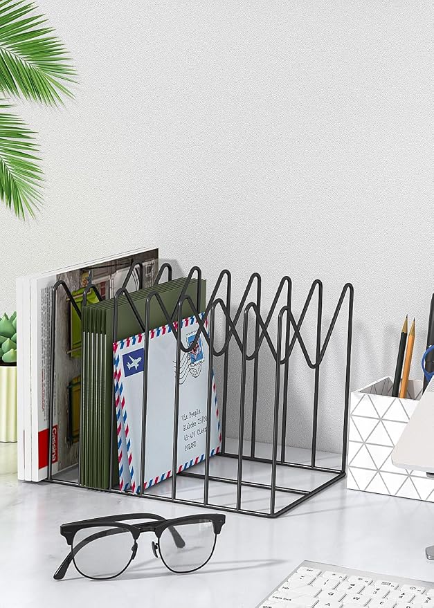 2 Sets File Organizer for Desk,File Sorter Organizer,File Folder Holder/Rack/Stand,Desktop Record/Clipboard Holder,8 Sections Storage,Anti-Scratch/Rusty,Metal Stable Holder,Black