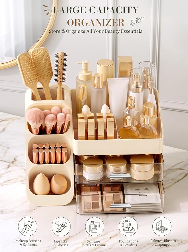 Large Makeup Organizer Countertop Skincare Organizers, Spacious Cosmetic Display Case for Vanity Organizers Storage, Waterproof Make Up Organizer for Bathroom, Birthday Gifts for Women, Cream