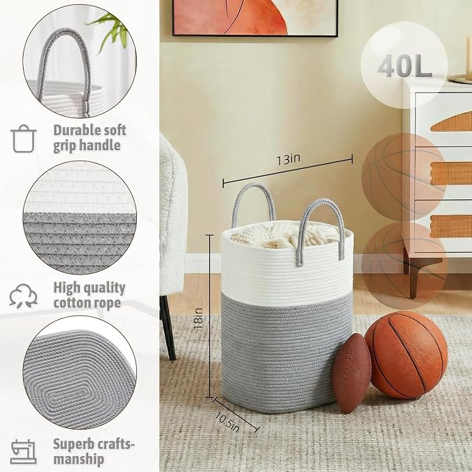 Artfeel Laundry Basket,Woven Cotton Rope Laundry Hamper,40L Versatile Storage for Dirty Clothes,Baby Toys,and Blankets in Bathroom, Nursery,and Living Room