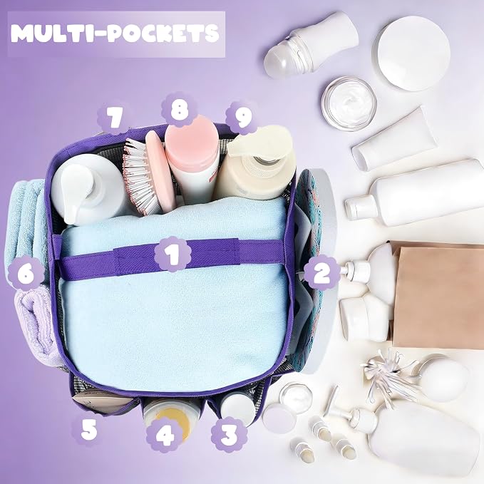 Mesh Shower Caddy Portable - 9 Pockets for College Dorm Room Essential | Large Capacity Mesh Shower Caddy with 9 Pockets, Portable Hanging Toiletry Bag for College Dorm, Gym, Camping and Beach