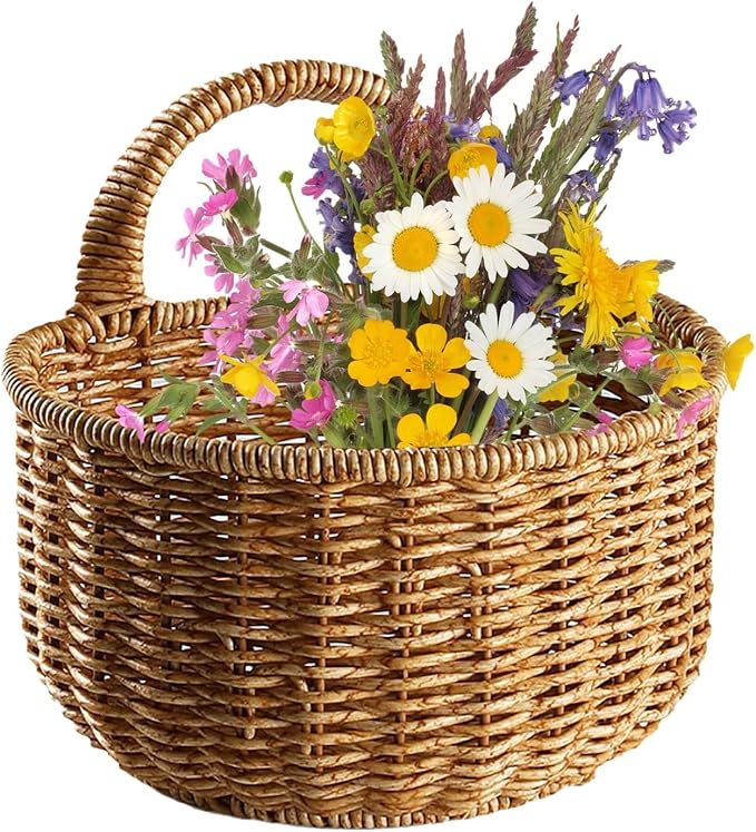 Woven Hanging Wicker Basket, Handmade Rattan Hanging Wall Basket (L) | Decorative Basket | Small Woven Basket | Small Wicker Basket for Garden Farmhouse Home Decor