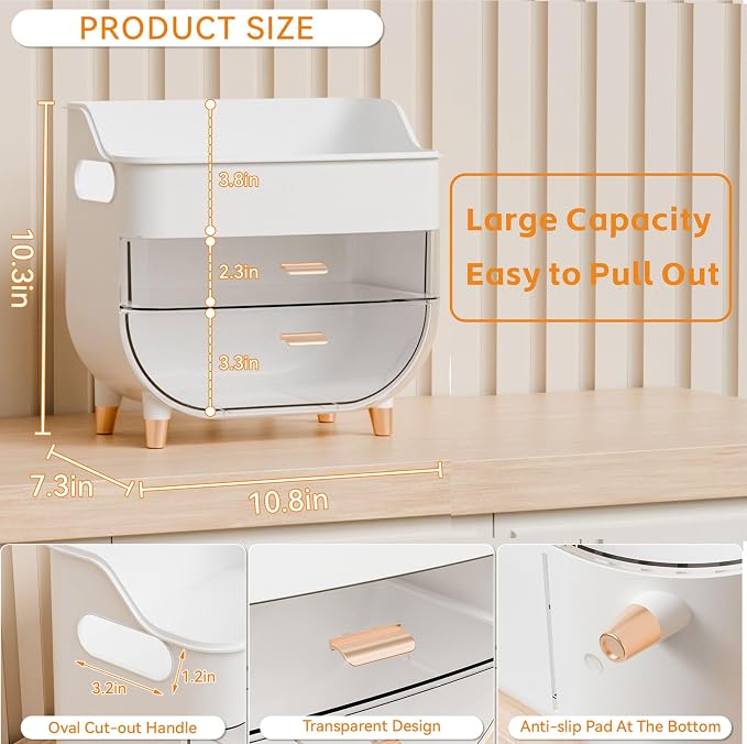 White Make up Organizers for Counter,Vanity and Dresser,Bathroom Makeup Organizer Countertop,Large Makeup Storage Organizer for Hair Tool,Beauty Products,Skin Care and Cosmetic Display Cases