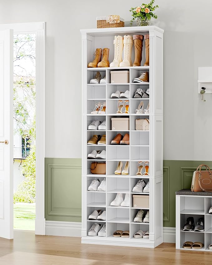 Hzuaneri 13 Tiers Shoe Storage Cabinet, Tall Shoe Cabinet with Cubby | Wooden Shoes Organizer for Closet, 39 Pairs, Shoes Cubby Organizer for Entryway, Hallway, Bedroom, White SR31003X