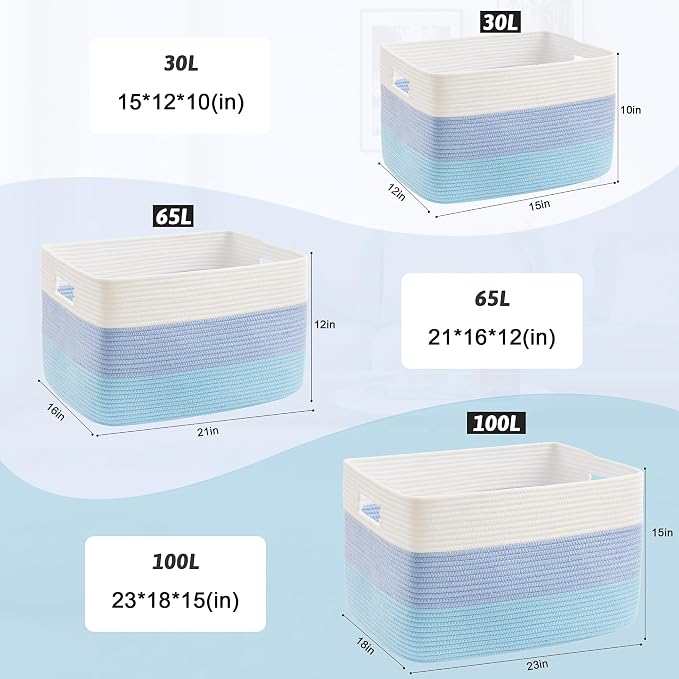 Artfeel Blanket Basket,Rectangle Woven Baskets for Storage,100L Laundry Basket for Decorative Nursery Blanket,Toys,Dirty Clothes and Magazine in Shelves,Baby Room,and Living Room