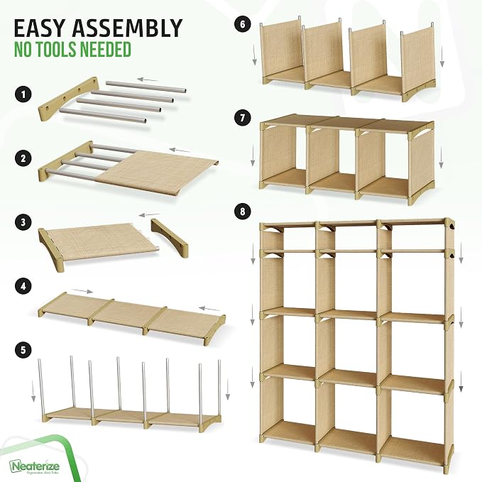 Cube Storage Organizer with Storage Bins Included - The Perfect Closet Organizers and Storage Solution. Includes 12 Storage Cubes, Great For Toy Storage, Closet Storage, Clothes Storage (Beige)