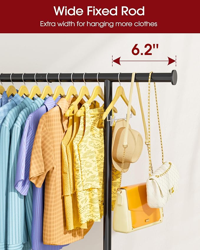 Sakugi Clothes Rack - Large-Capacity Clothing Racks for Hanging Clothes with Lockable Wheels, Space-Saving Metal Coat Rack for Bedroom, Laundry Room, Entryway, 45.6" x 16.9" x 59", Black