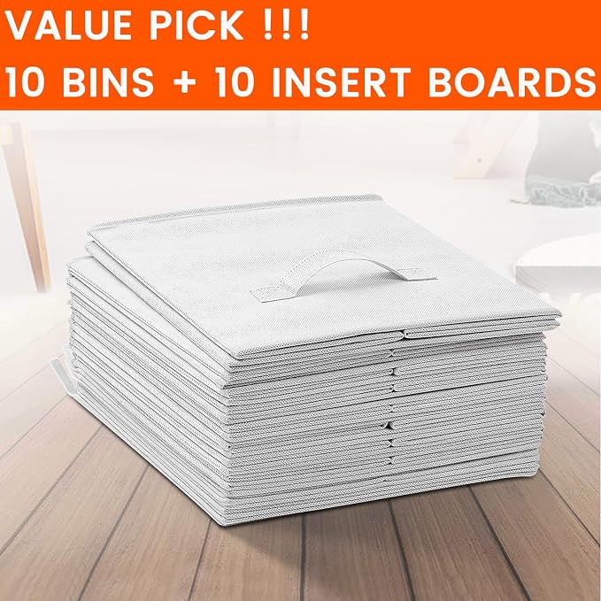 Criusia Storage Cubes, 11 Inch Cube Storage Bins for Shelves Closet Nursery Bedroom - 10 Pack Collapsible Baskets with Handles - Fabric Bins for Organizing Magazines Clothes Blanket Toys (White)