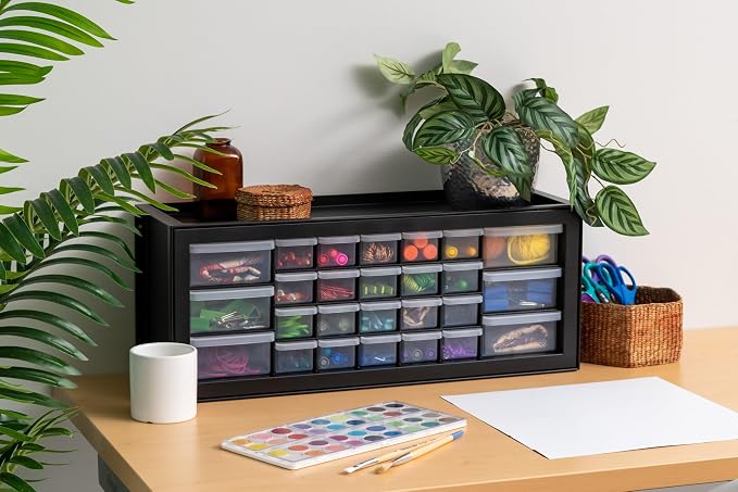 IRIS USA 26-Drawer Teacher Toolbox, 2 Pack, Craft Storage Drawers, Black | Wall mountable, Stackable, Building Bricks, Stickers, Crayons, Markers, Beads Organizer