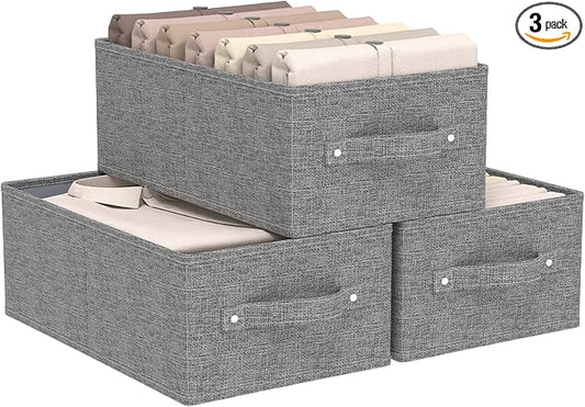Collapsible Storage Baskets with Handles,Grey,16.1x9.8x6.4in,3 Pack | Storage Cubes with Rigid PP Panel,Organizer Boxes for Organizing,Washable Fabric Organization Bins for Frequent Access