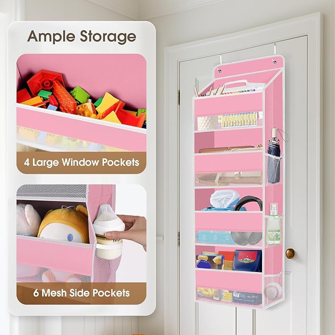 1Pack Over The Door Organizer Large Capacity Hanging Storage Room Organizer | 40 lb Capacity, Ultra-Sturdy, Foldable, Mesh Design with Clear Window, Space-Saving Organizer for Pantry, Nursery & Closet