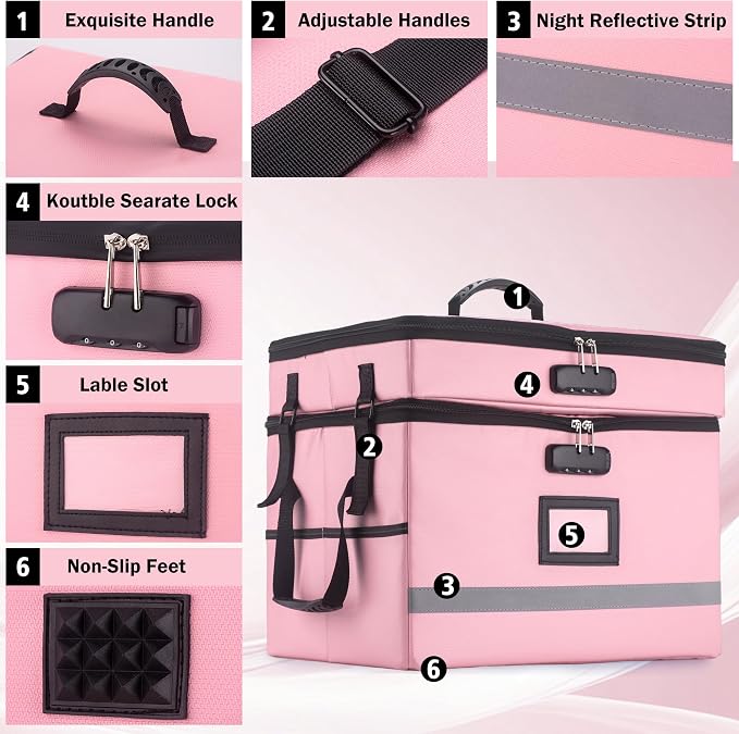 EXLIFBAG 2 Layer File Box with Lock, Portable Document Organizer Box with Handle, Fireproof File Box for Home Office, Legal File Organizer Storage