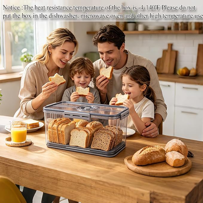 Bread Box Bread Boxes with Lid for Kitchen Counter, Airtight Loaf Bread Storage Container,Large Time Recording Bread Keeper for Homemade Bread, Toast, Bagel, Donut and Cookies ,Not dishwasher safe