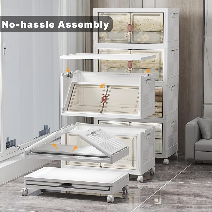 UAMFURI 700QT Stackable Storage Bins with Lids, Storage Cabinet with Wheels | Clear Doors Lockable Storage Bins Collapsible Closet Organizer for Space Saving Easy Assembly Extra Large Capacity Heavy Duty