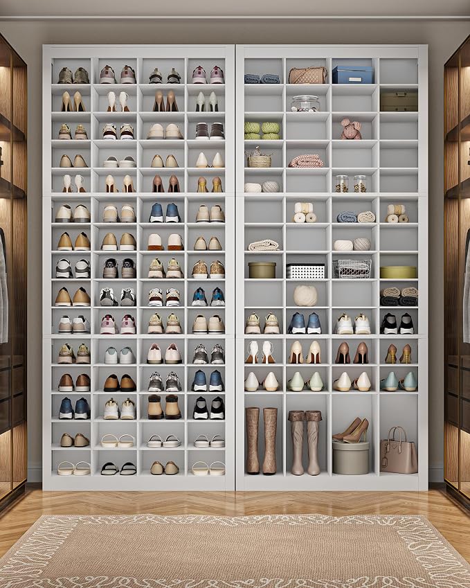 Hzuaneri Shoe Storage Cabinet, 60 Pairs Free Standing Closet Organizer, 9 inch Widened Cell Wood Shoe Organizer, 15 Tiers Vertical Space Saving Shoe Rack for Entryway, Cloakroom, White SR49603X