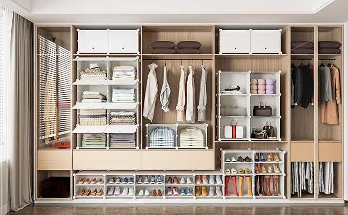 HOMIDEC Shoe Rack Organizer 48 Pair Modular Shoe Storage Cabinet for Closet | PP Plastic, Sturdy Steel Frame, Waterproof, Dustproof, Easy Clean, Shoe Shelves for Closet Garage Hallway Bedroom Entryway