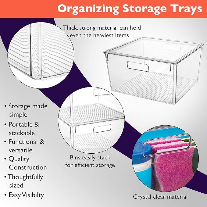 CLEARSPACE Plastic Storage Bins with Lids XL – Perfect Kitchen Organization or Pantry Storage – Fridge Organizer, Pantry Organization and Storage Bins, Cabinet Organizers