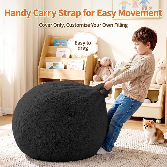 Stuffed Animal Storage Bean Bag Chair Cover, Soft Bean Bag Cover | Fluffy Faux Fur Stuffed Animal Storage Chair, Non-Slip Bottom, Fill with Plush Toys or Blankets, for Adults Teens Kids Girls