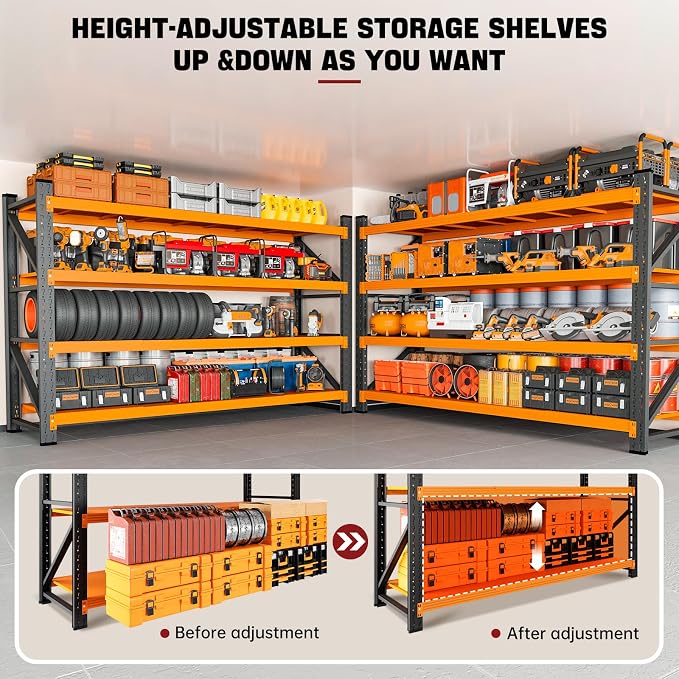 RAVIGIN 5000LBS Storage Shelves,60" W Garage Shelving Heavy Duty Metal Adjustable Garage Shelves, Shelving Units Industrial Shelving for Warehouse,60" W x 24" D x 70" H,Orange