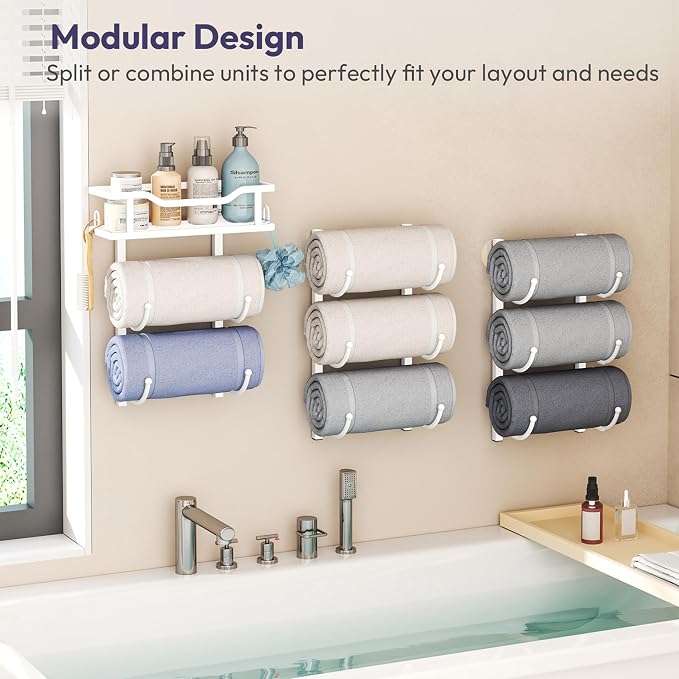SWTYMIKI Over the Door Towel Rack - 9 Tier Towel Racks for Bathroom Wall Mounted, Towel Holder with Shelf, Hanging Rolled Towel Storage Organizer for Small Bathroom, Camper, RV, White