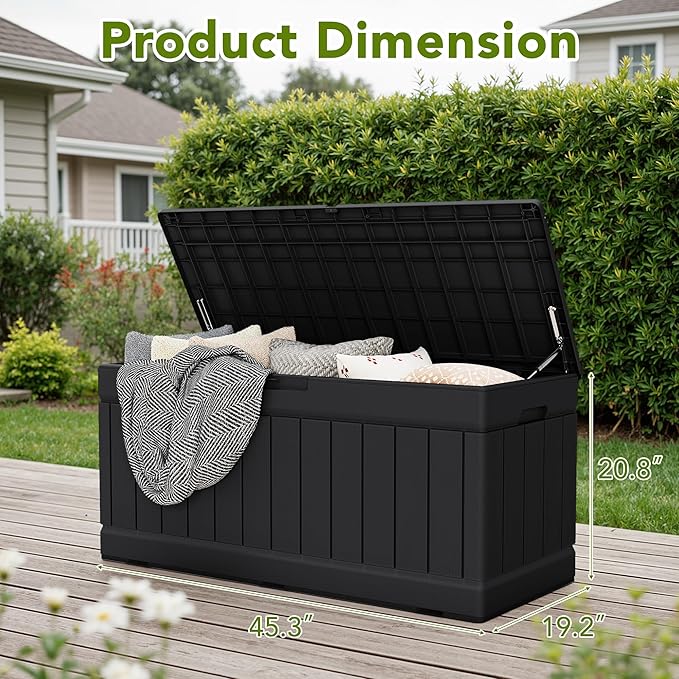 Devoko 78 Gallon Deck Box, Waterproof Resin Outdoor Storage Box | Outdoor Storage Bench Lockable for Outside and Patio Furniture, Garden Tools and Pool Supplies