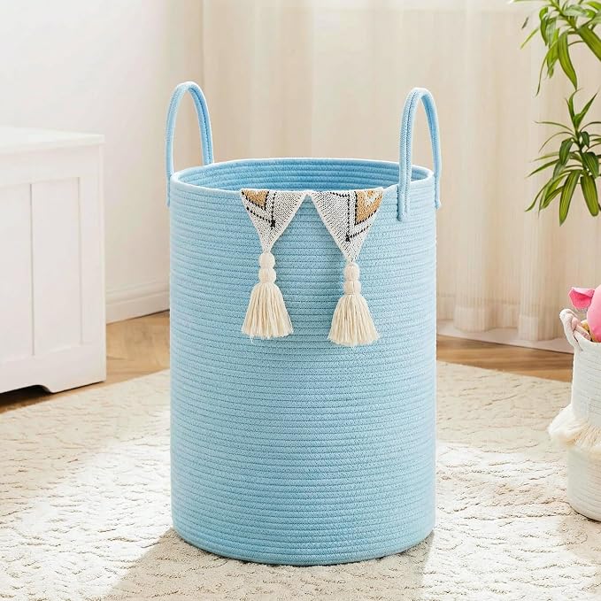 Laundry Basket,Woven Cotton Rope Laundry Hamper,100L for Decor Storage of Dirty Clothes,Toys and Blankets in Bathroom,Baby Room and Living Room