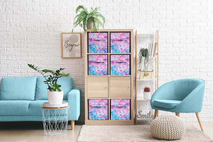 Sorbus Fabric Storage Cubes - 6 Foldable Tie Dye Storage Bins for Organizing Cubbies, Toy Box - Clothes Storage & Closet Organizer - 11 Inch Collapsible Cube Baskets for Shelves with Handle (Tie Dye)