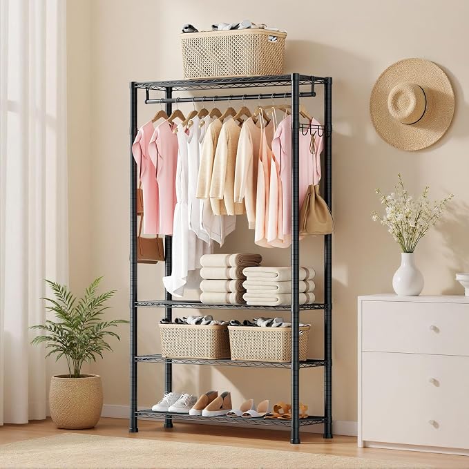 VEVOR Clothing Garment Rack, Heavy Duty Closet Wardrobe, Adjustable Tiers Clothes Racks with Steel Frame, for Bedroom, Clothing Store, Hallway