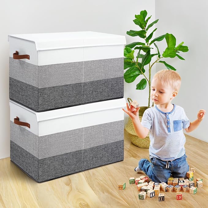 Mayniu Toy Box Storage Chest with Divider, Large Sturdy Toy Bin Organizer Basket with Lid for Kids, Boys, Girls, Nursery, Living Room, Bedroom, Playroom, Closet, 25"x13" x16"(Gradient Grey)