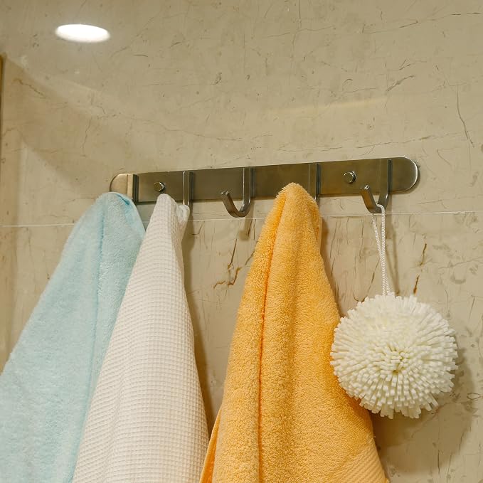 Coat Hook Rail Brushed Nickel 14-inch Towel Rack Wall Mounted with 5 Hooks/Durable Coat Hangers for Bedroom, Bathroom, Foyer, Hallway/304Stainless Steel/Easy to Install/Rust and Water Proof