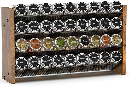 NESAPTO Spice Rack Organizer for Cabinet, Wood 4-Tier Vertical Seasoning Organizer, Wall Mount or Countertop Spice Shelf, Holds 36 Jars (No Jars Included), 17.2" W x 10.3" H